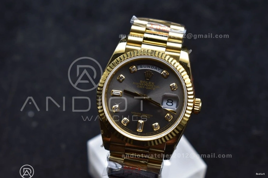 Square Dial 36 DayDate 904L vr3255 Steel V5 President Grey with QF Diamond Bracelet Best on Weight) Edition (Gain YG 0214